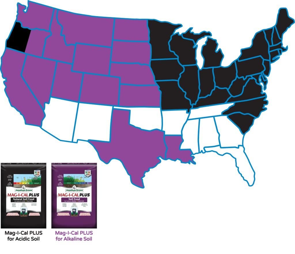 Map of where to apply Mag-I-Cal Plus in the United States by PH level