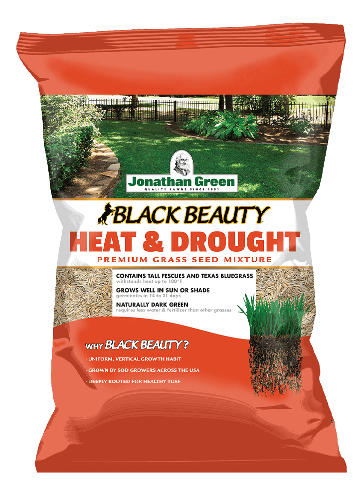 Heat_and_Drought_Grass_Seed_Mixture_Bag_Front_of_Black_Beauty_Heat_and_Drought_Grass_Seed_Bag