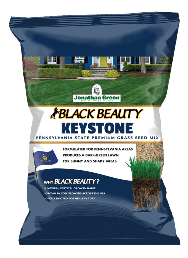 Bag of Black Beauty® Sun & Shade Grass Seed on a transparent background.