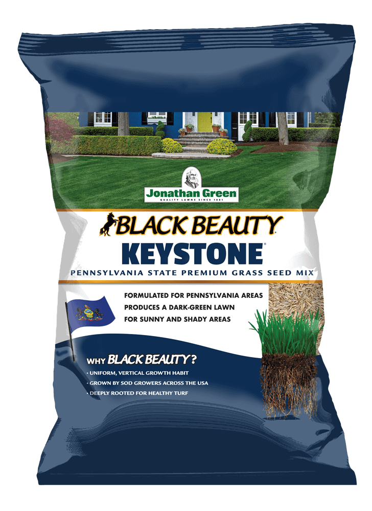 Bag of Black Beauty® Sun & Shade Grass Seed on a transparent background.