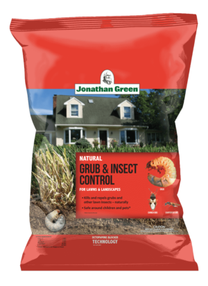 A bag of Natural Grub & Lawn Insect Control for lawns and landscapes.