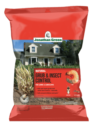A bag of Natural Grub & Lawn Insect Control for lawns and landscapes.