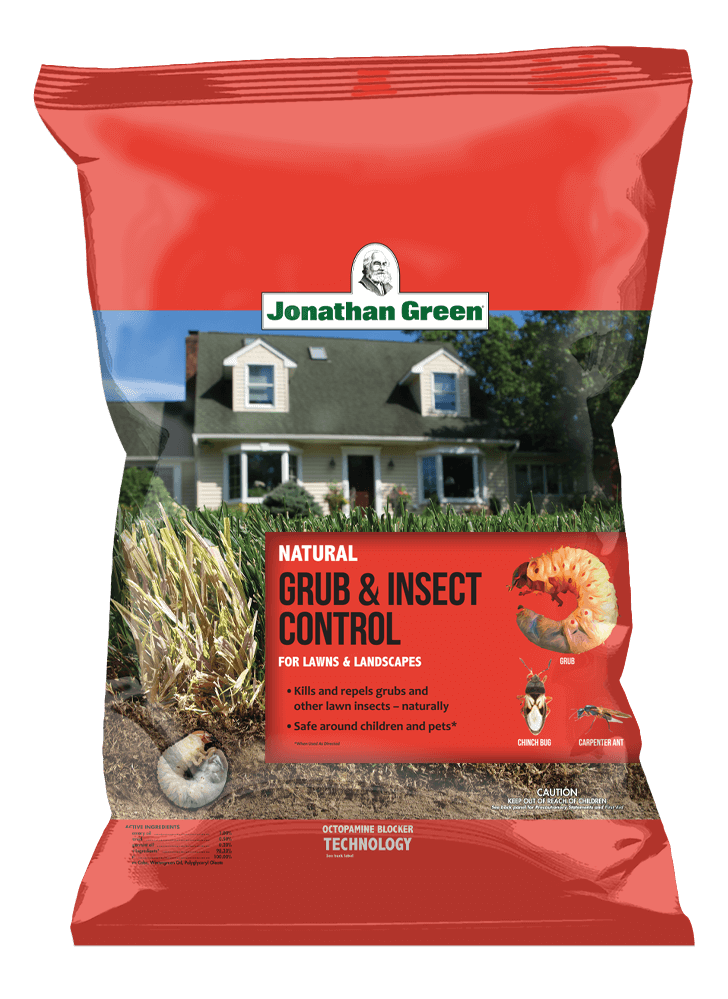 A bag of Natural Grub & Lawn Insect Control for lawns and landscapes.