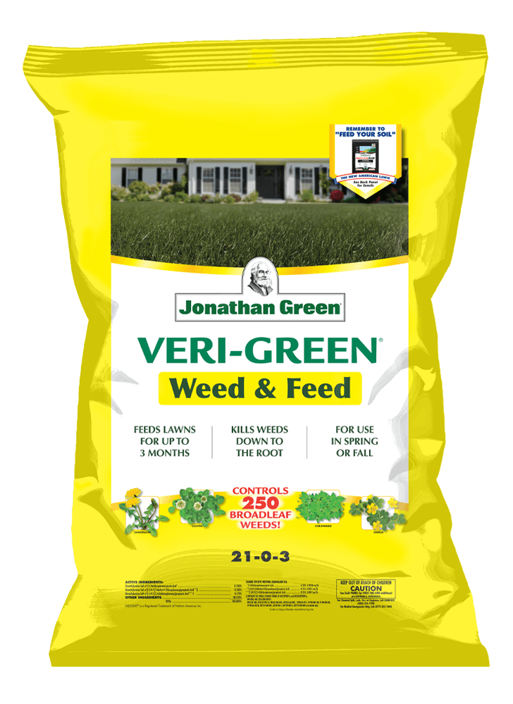Lawn_weed_control_bag_front_of_Veri_Green_Weed_and_Feed_bag