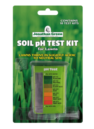 A package of Soil pH Test Kit for Lawns with a color-coded pH scale.