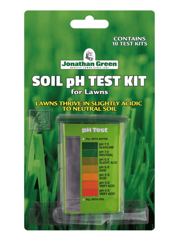 A package of Soil pH Test Kit for Lawns with a color-coded pH scale.