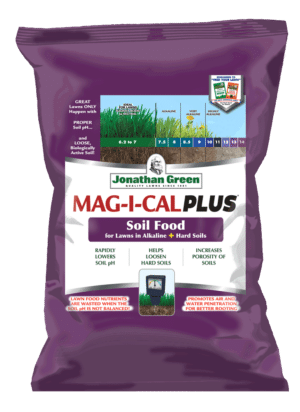 A bag of Jonathan Green Mag-I-Cal® Plus for Lawns in Alkaline & Hard Soil.