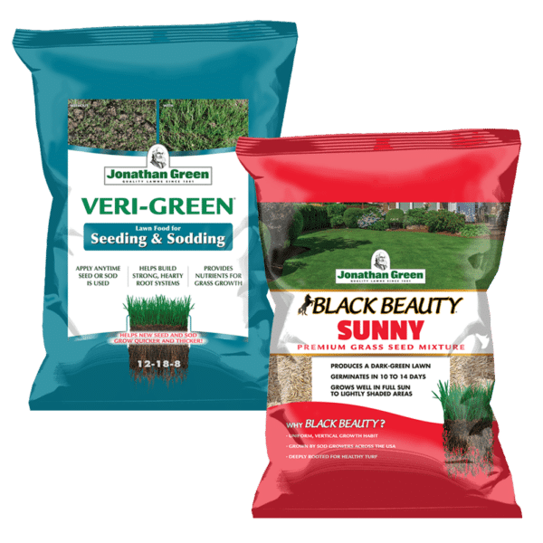 Two bags of Grass Seed & Fertilizer Bundle for Sunny Lawns for lawn care and maintenance.